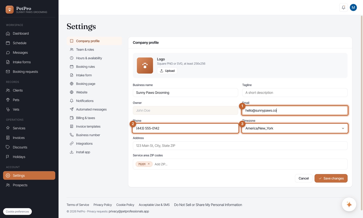 Get started: set up your business — step 3