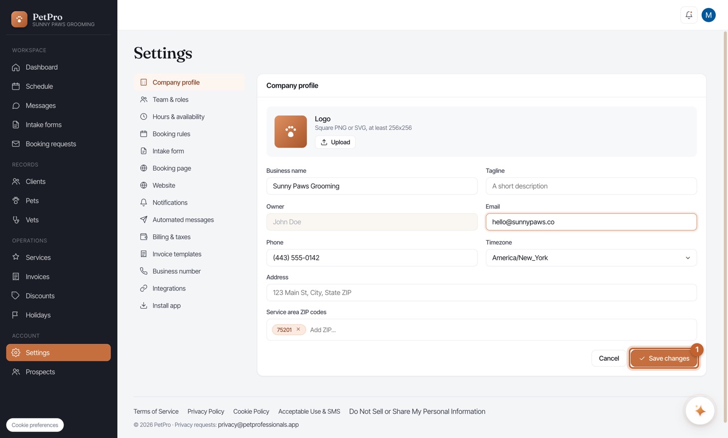 Get started: set up your business — step 4
