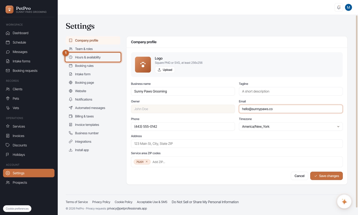 Get started: set up your business — step 5