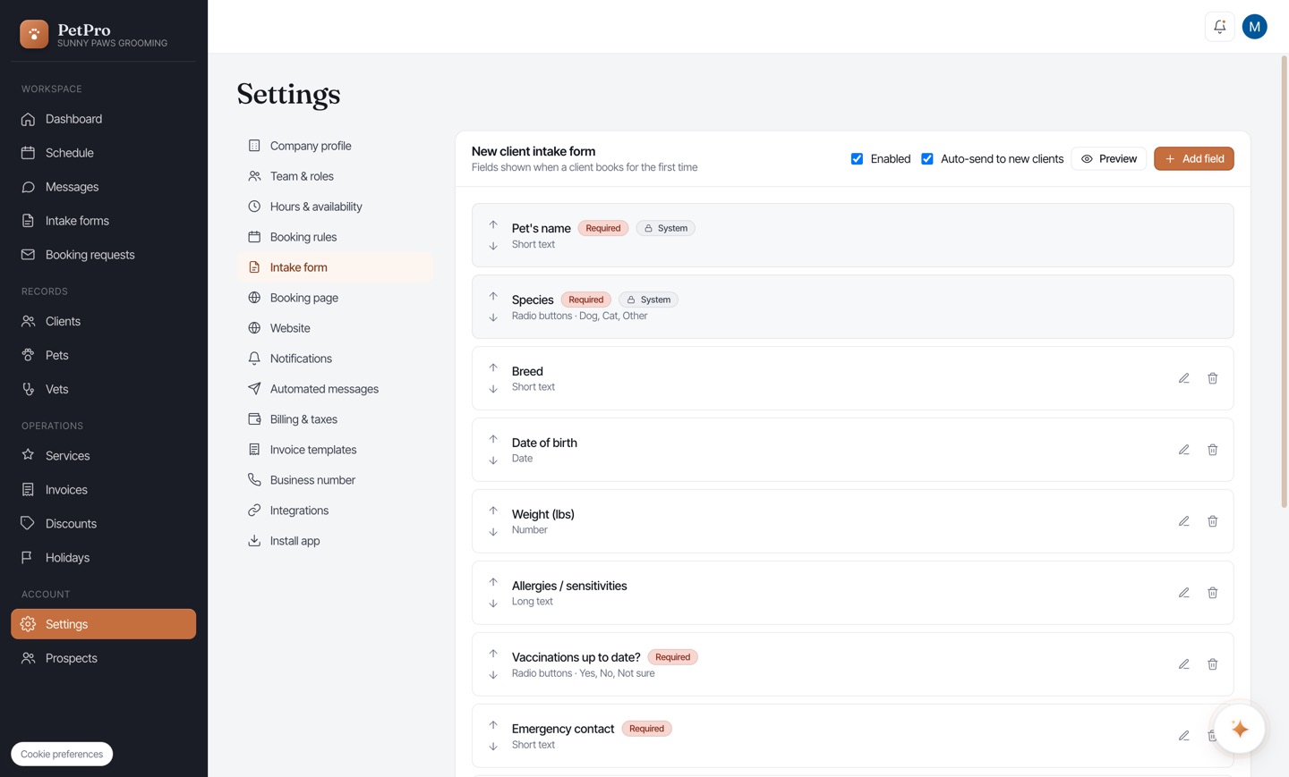 Collect client intake forms — step 1