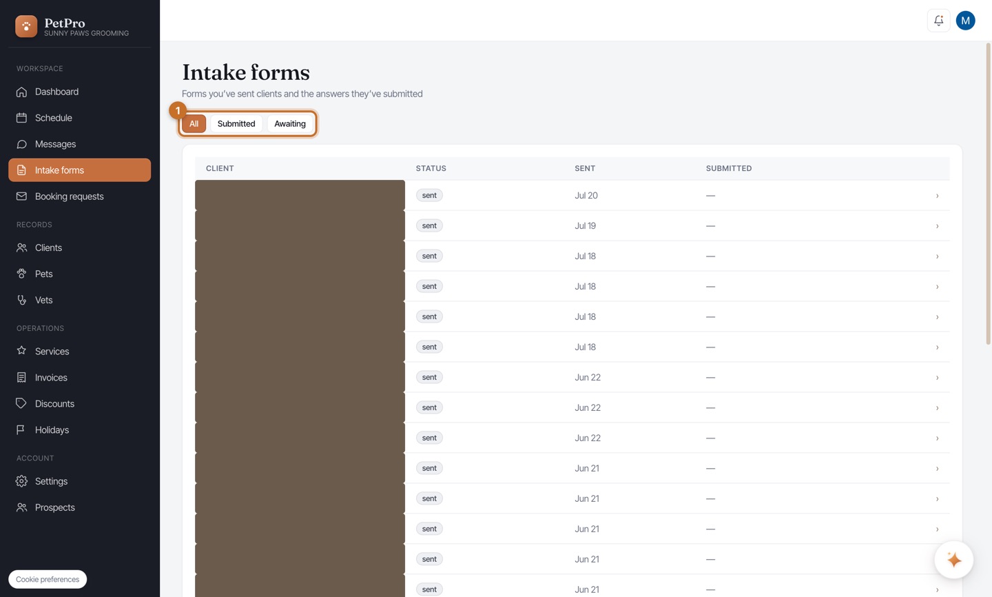 Collect client intake forms — step 3