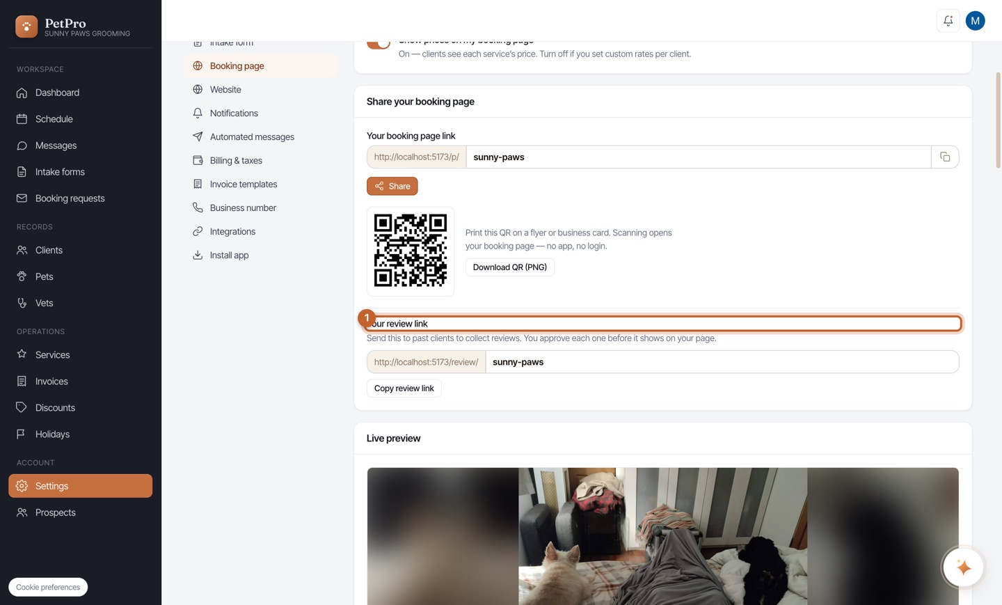 Collect and show reviews — step 1
