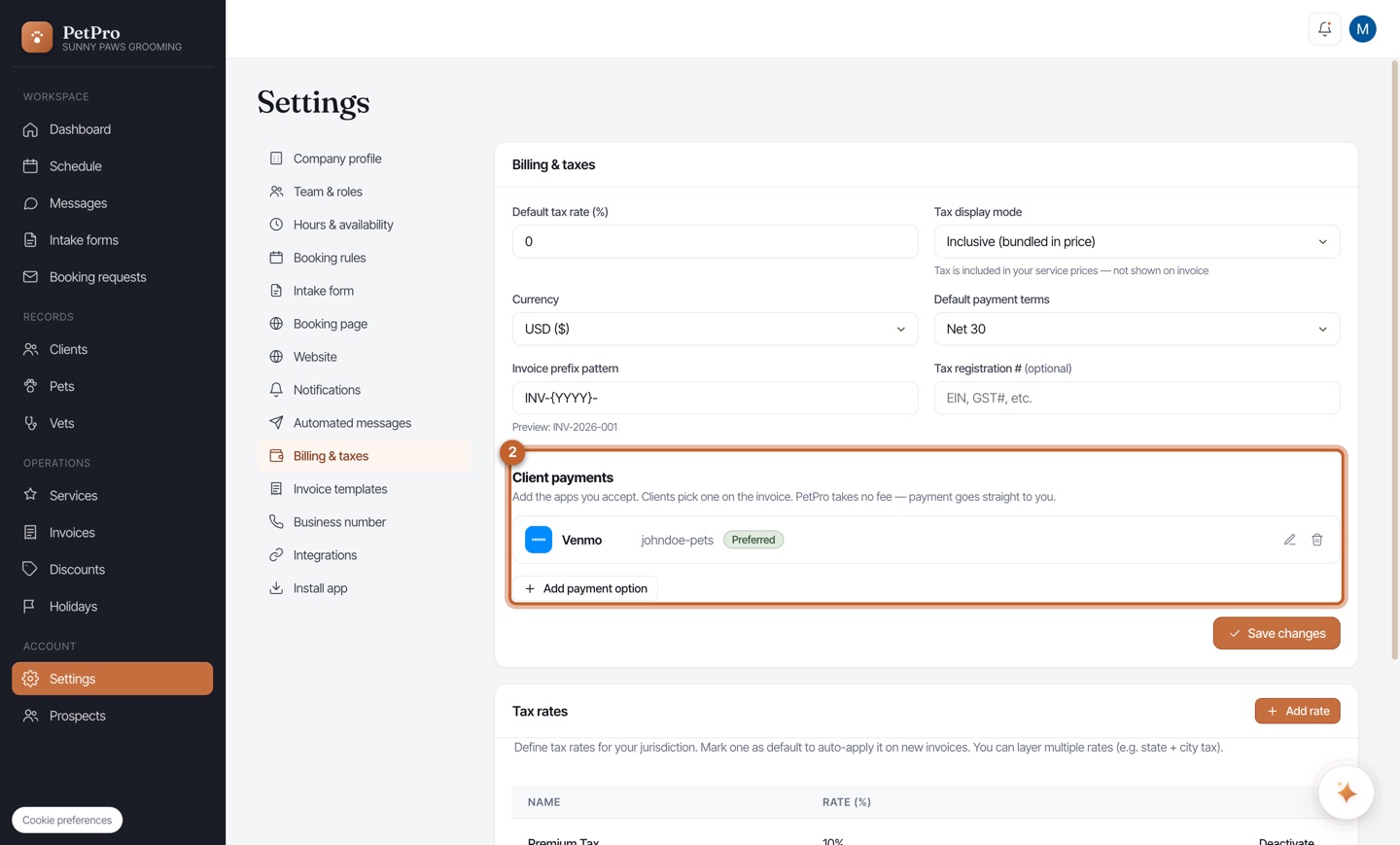 Set up how clients pay you — step 1