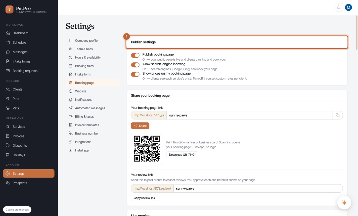 Customize your booking page — step 1