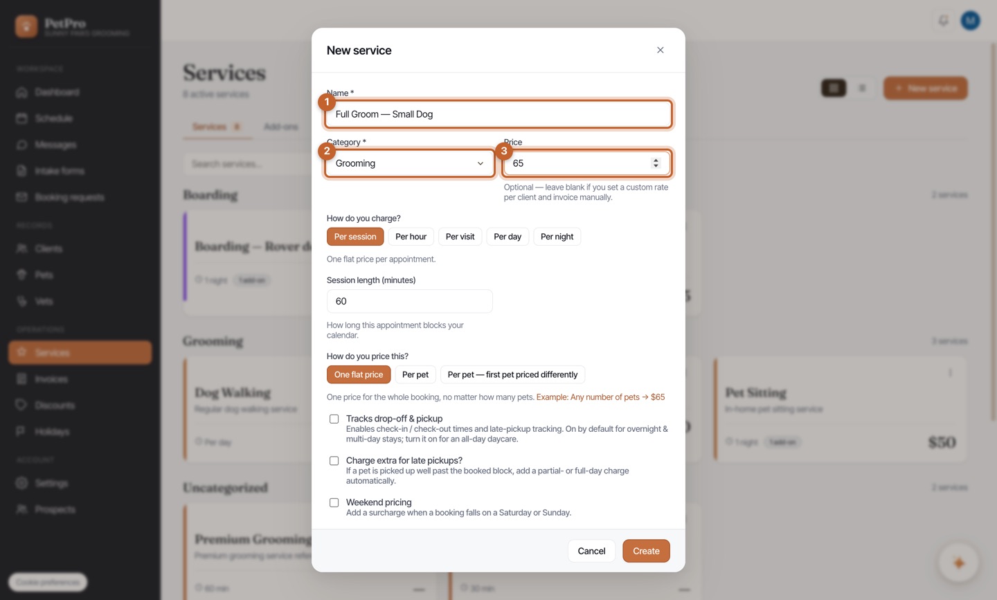 Add your services & pricing — step 2