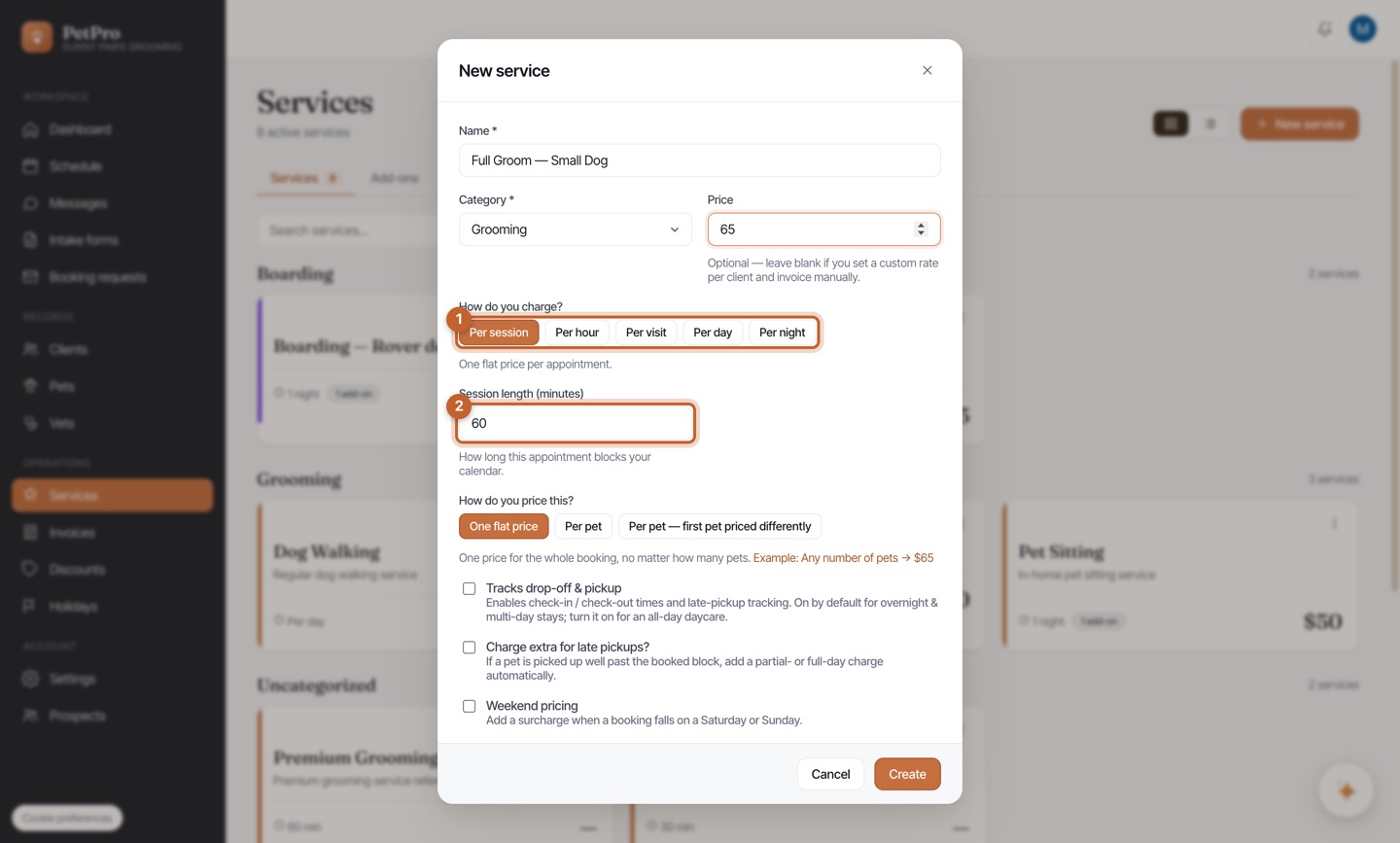 Add your services & pricing — step 3