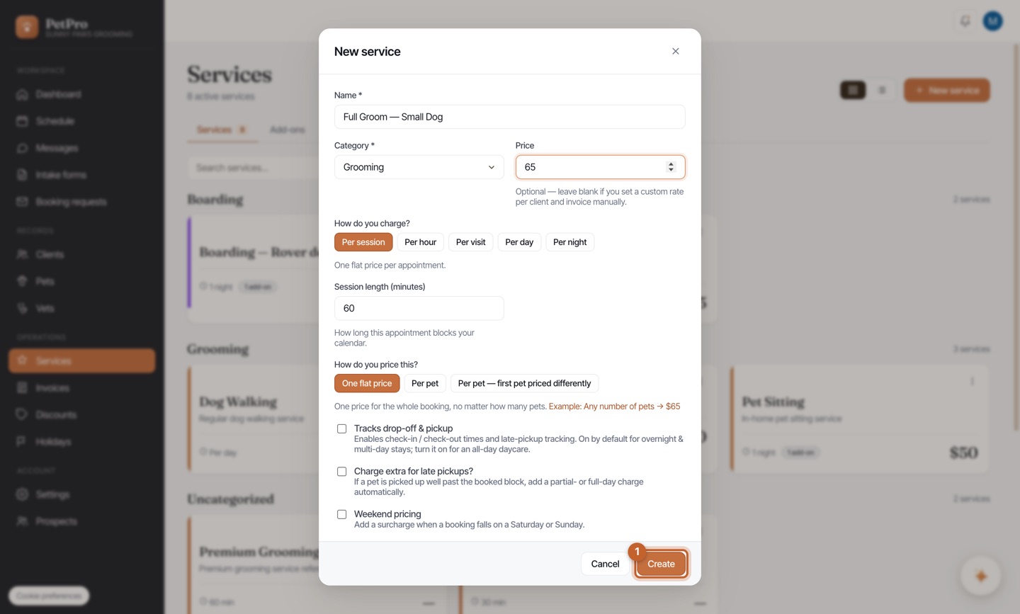 Add your services & pricing — step 4