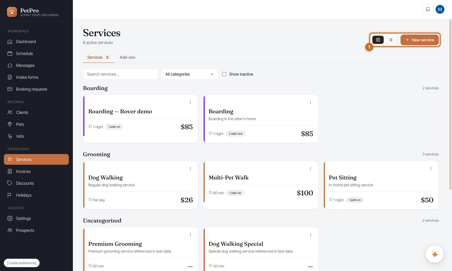 Set up any service type — step 1