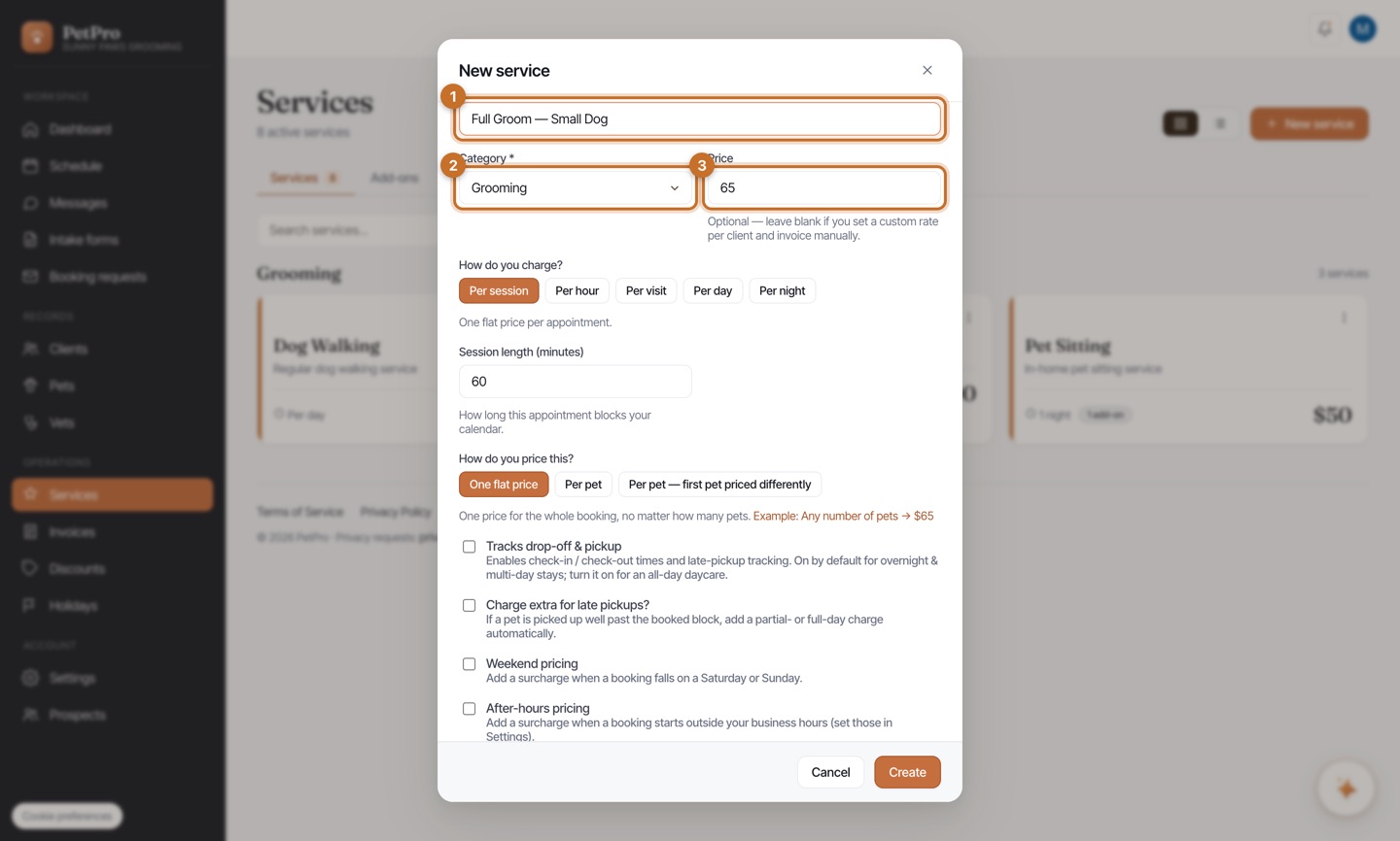Set up any service type — step 2