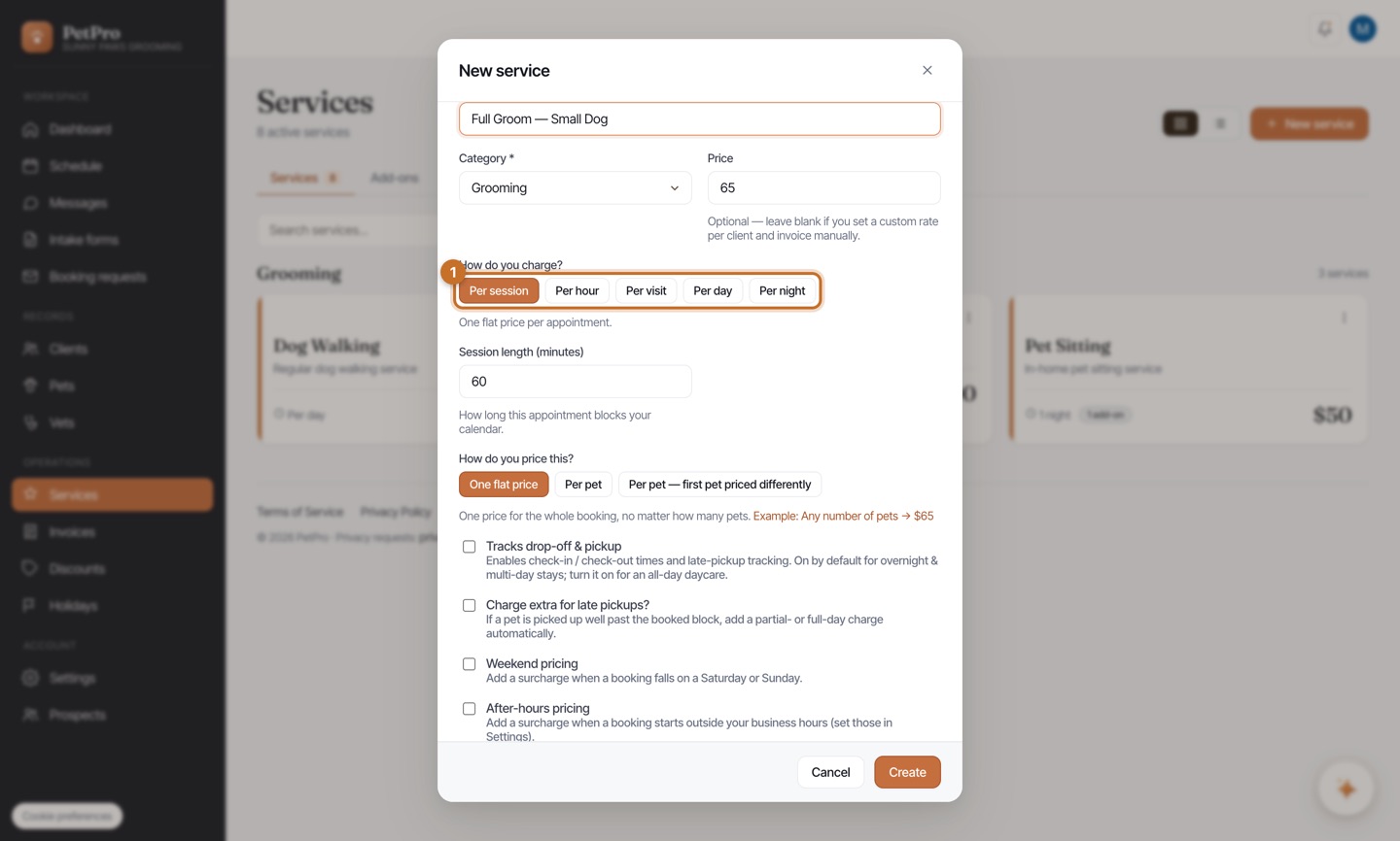 Set up any service type — step 3