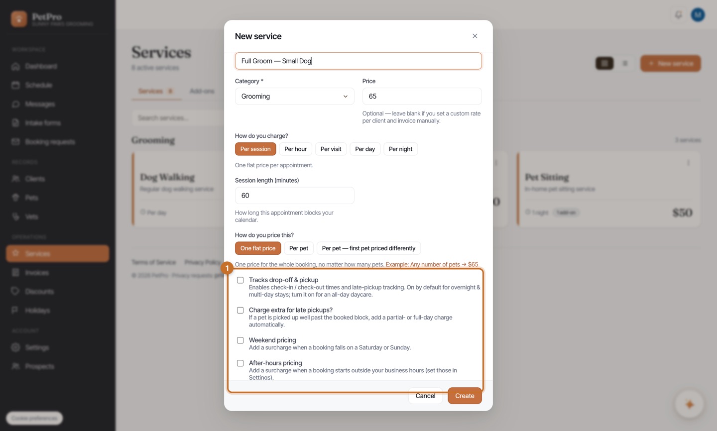 Set up any service type — step 4