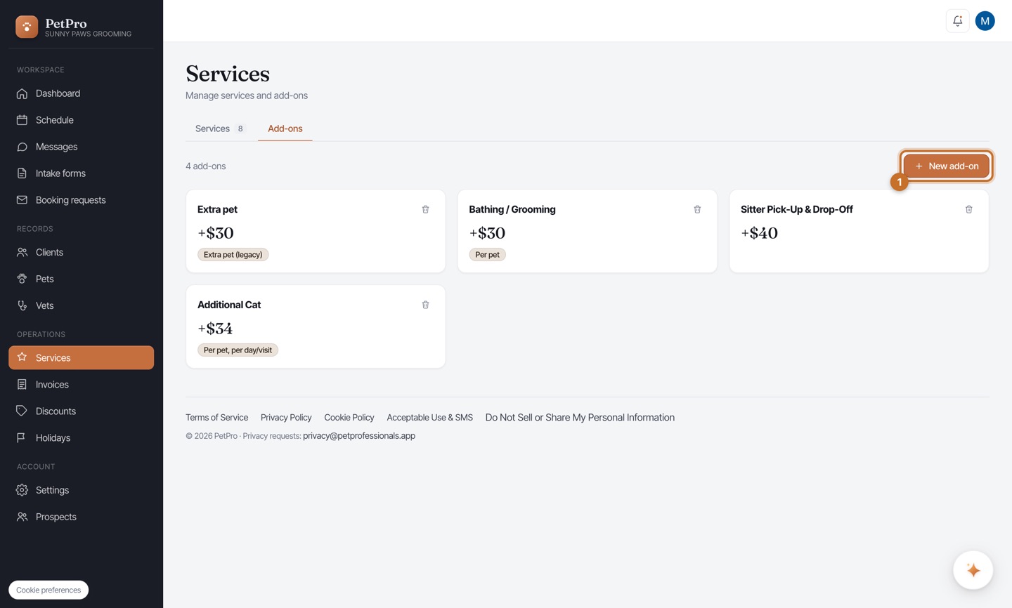 Create add-ons and attach them to services — step 1