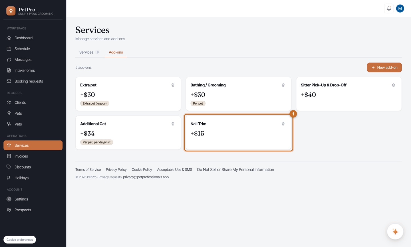 Create add-ons and attach them to services — step 3