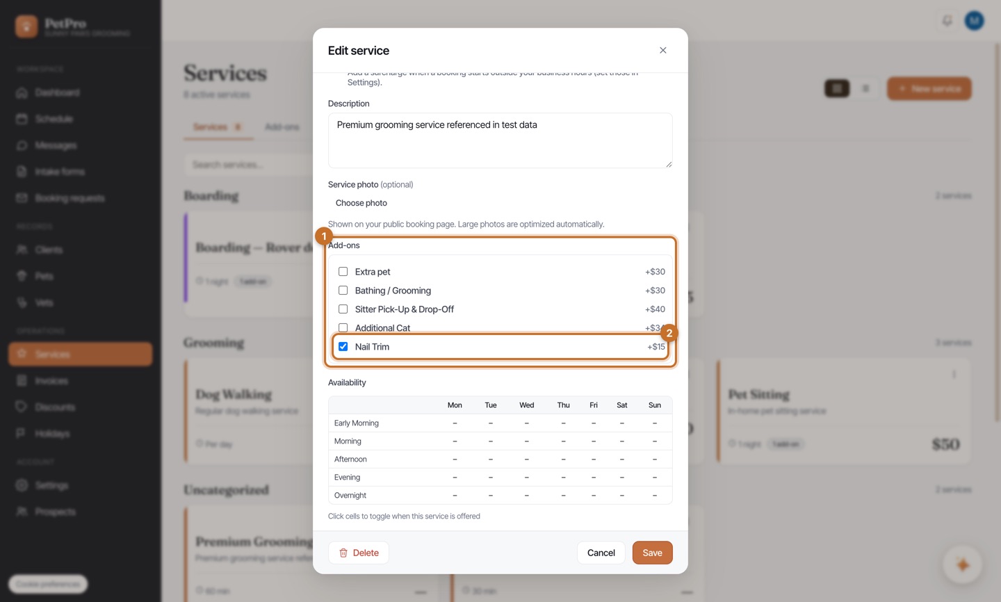 Create add-ons and attach them to services — step 4