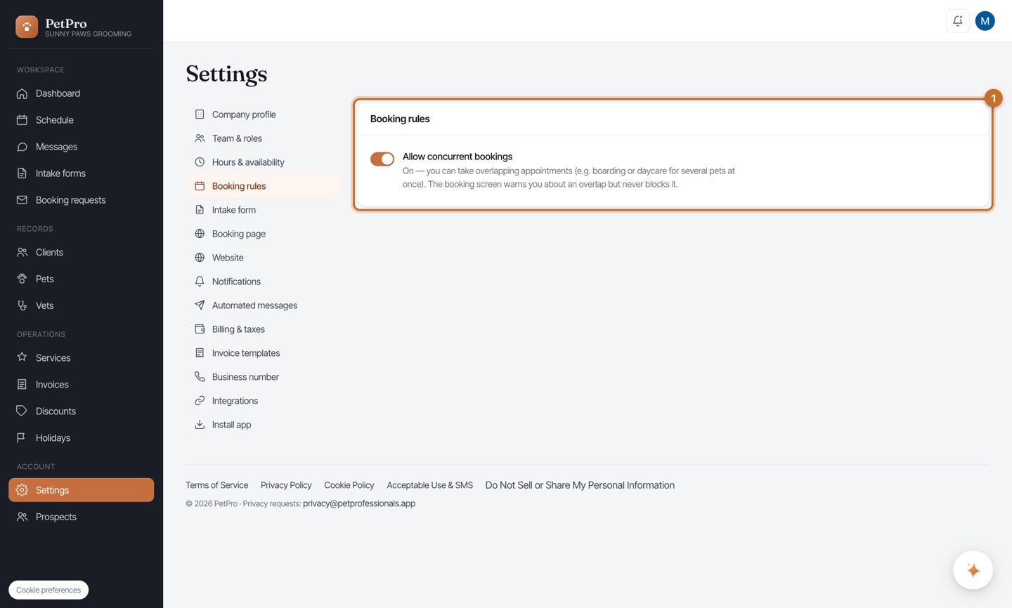 Set your business hours & booking rules — step 2