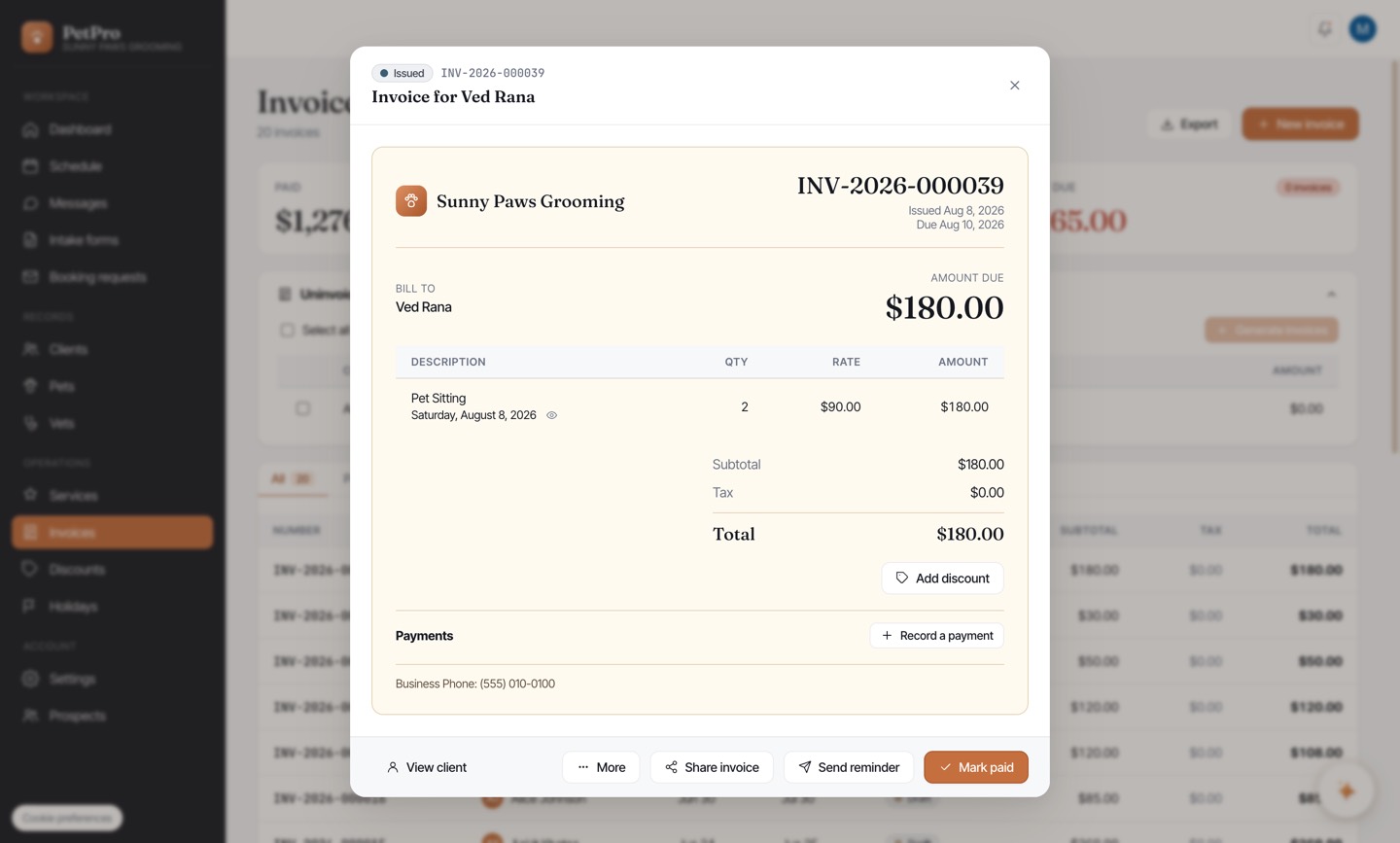 Record a deposit or part-payment — step 1