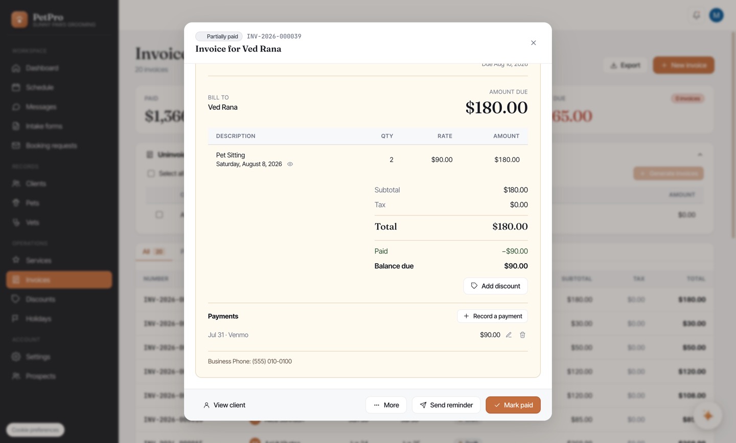 Record a deposit or part-payment — step 3