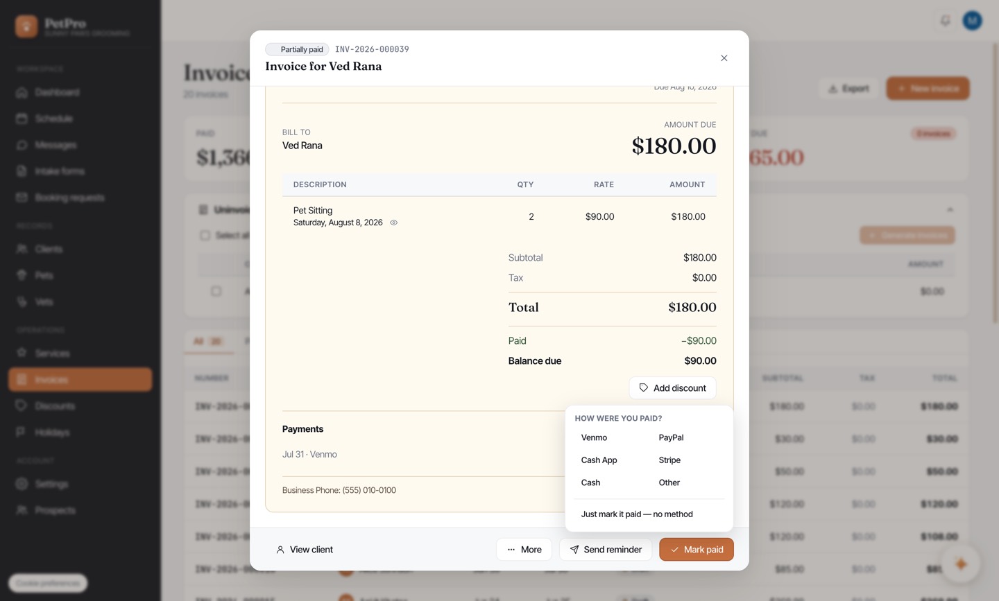 Record a deposit or part-payment — step 4