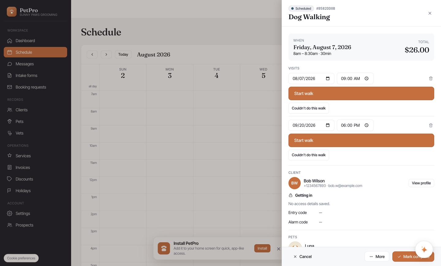 Walk a dog: start, track, and send a report card — step 2