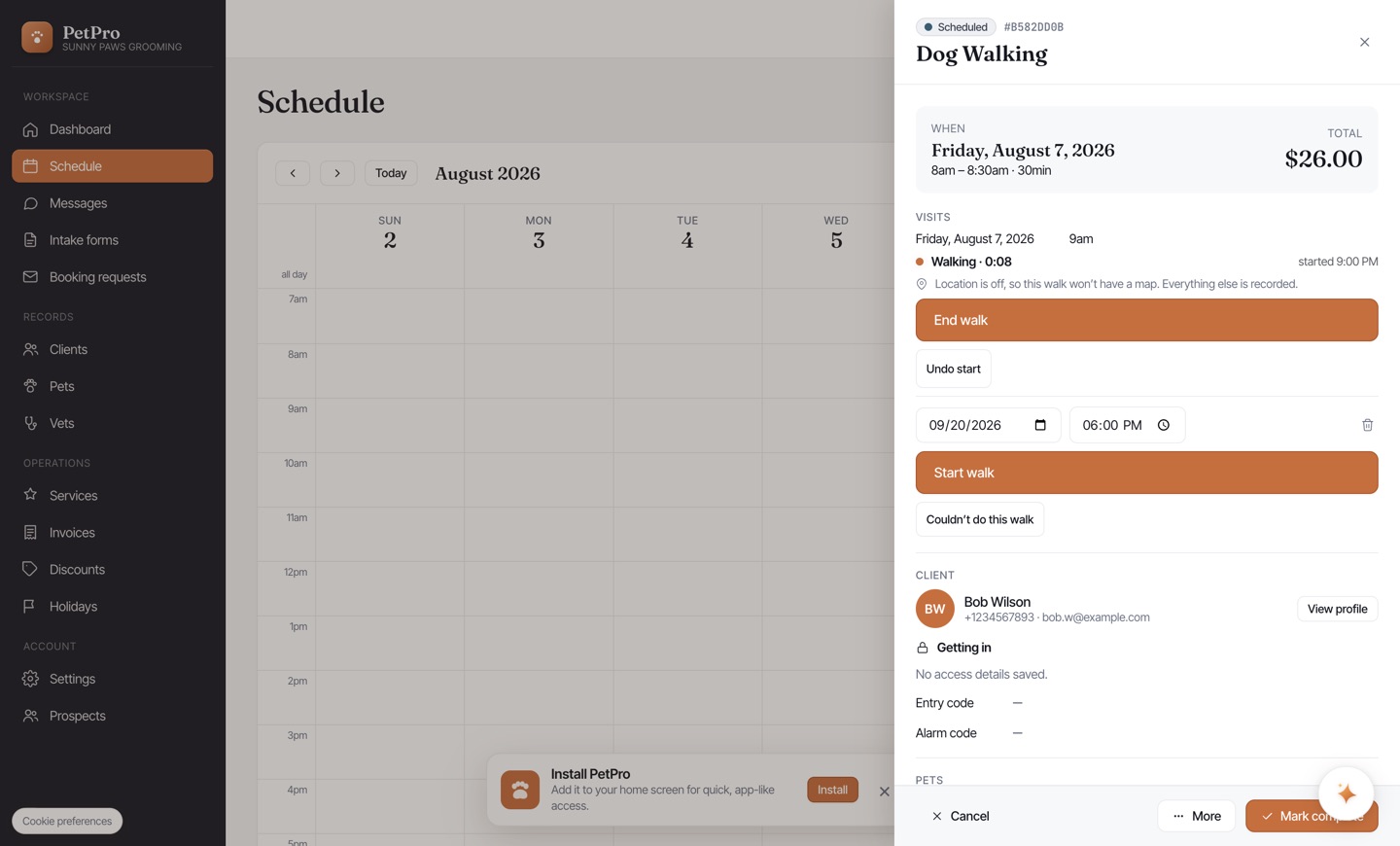 Walk a dog: start, track, and send a report card — step 3