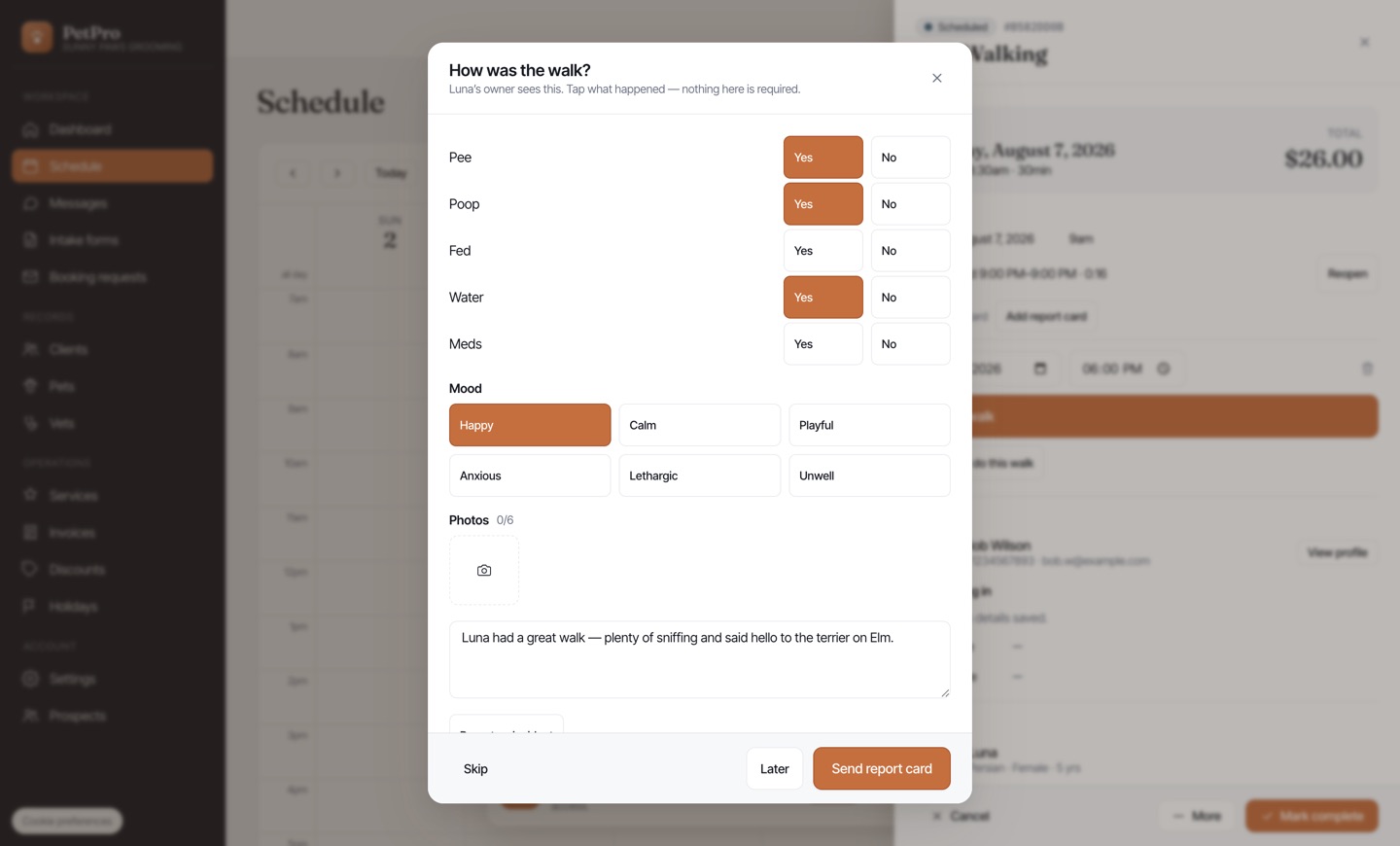 Walk a dog: start, track, and send a report card — step 5