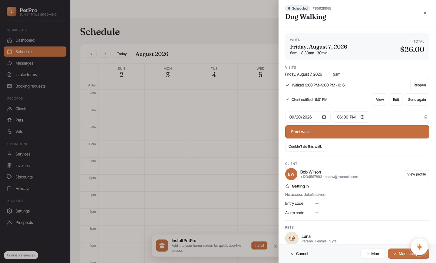 Walk a dog: start, track, and send a report card — step 6