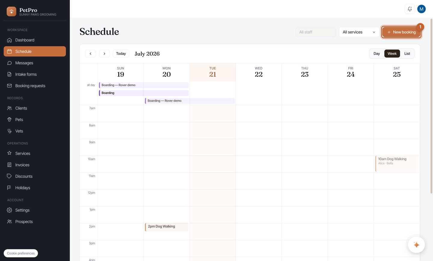 Take a booking — step 1