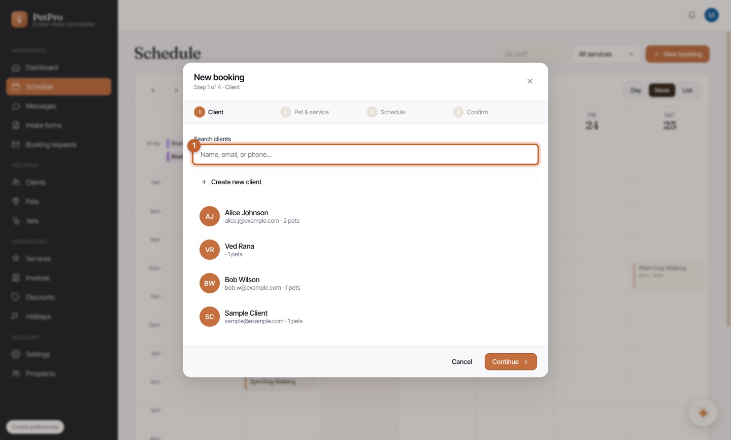 Take a booking — step 2