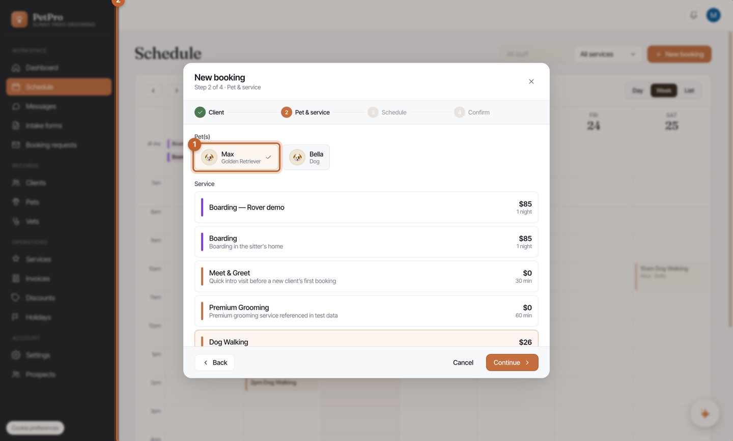 Take a booking — step 3