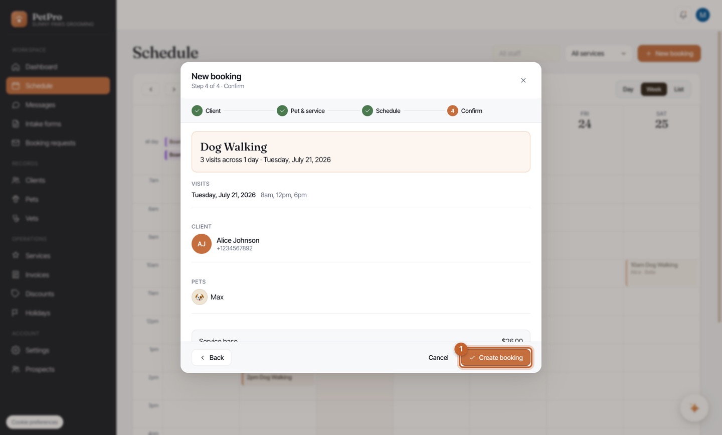 Take a booking — step 5