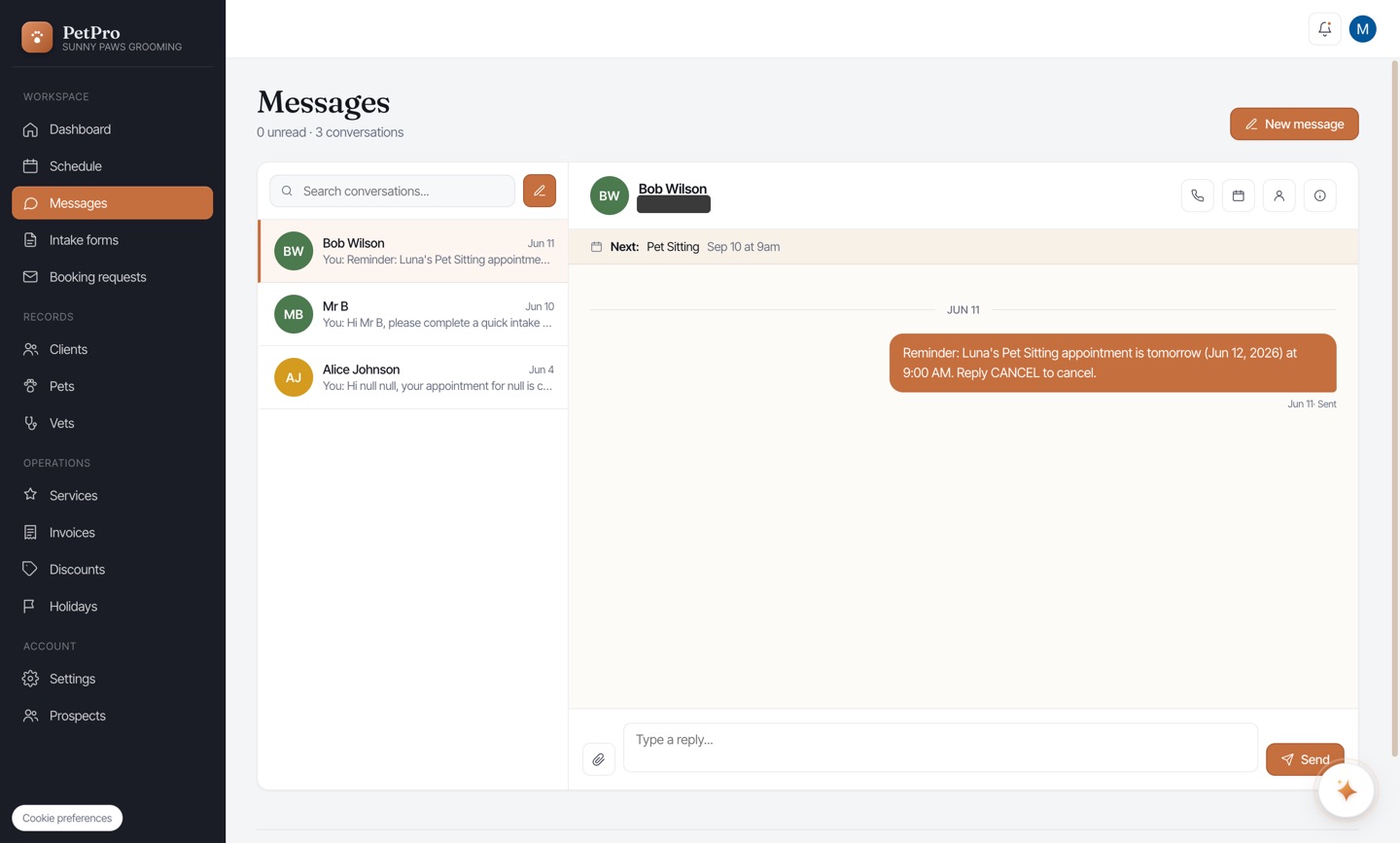 Message a client — result