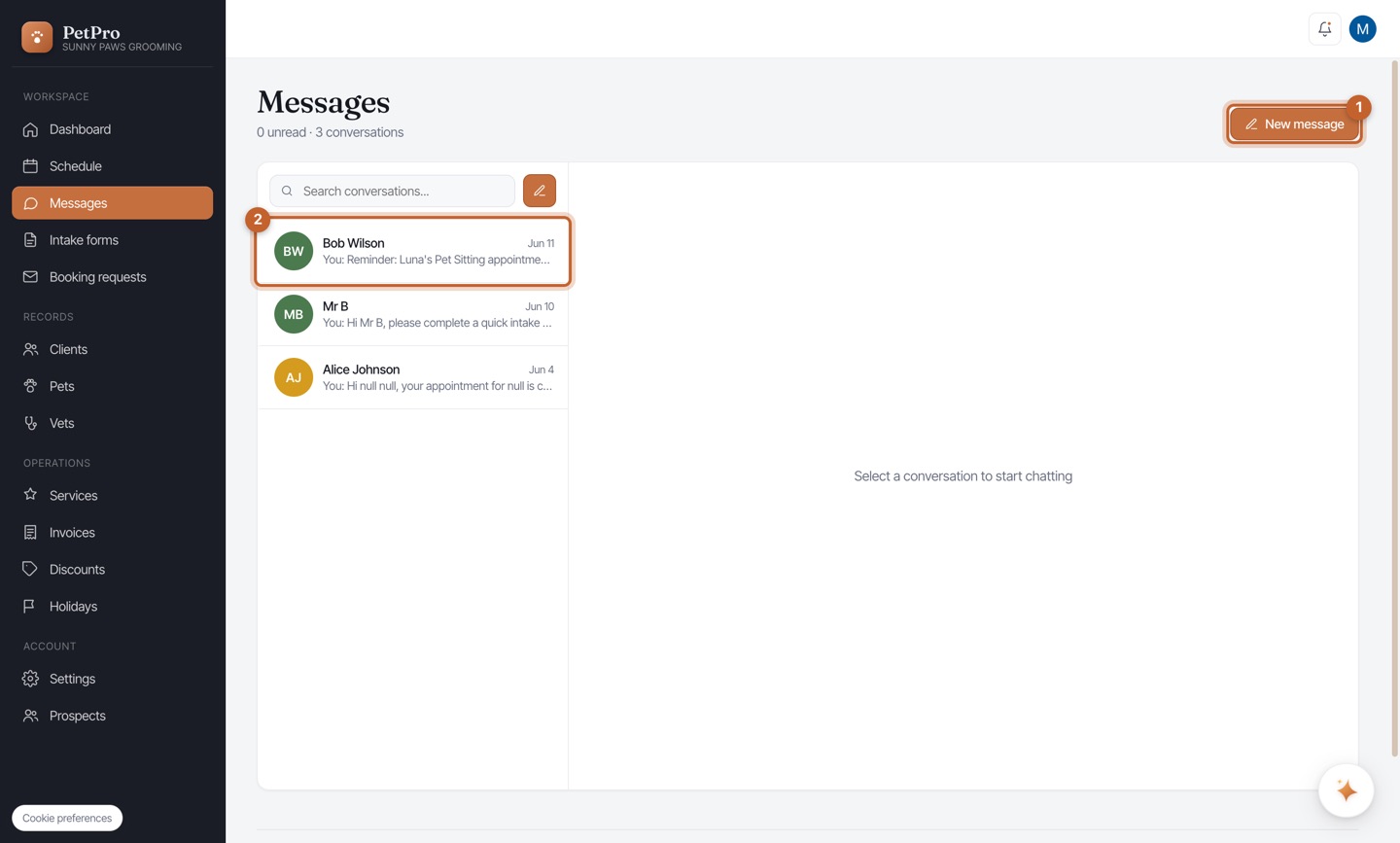 Message a client — step 1