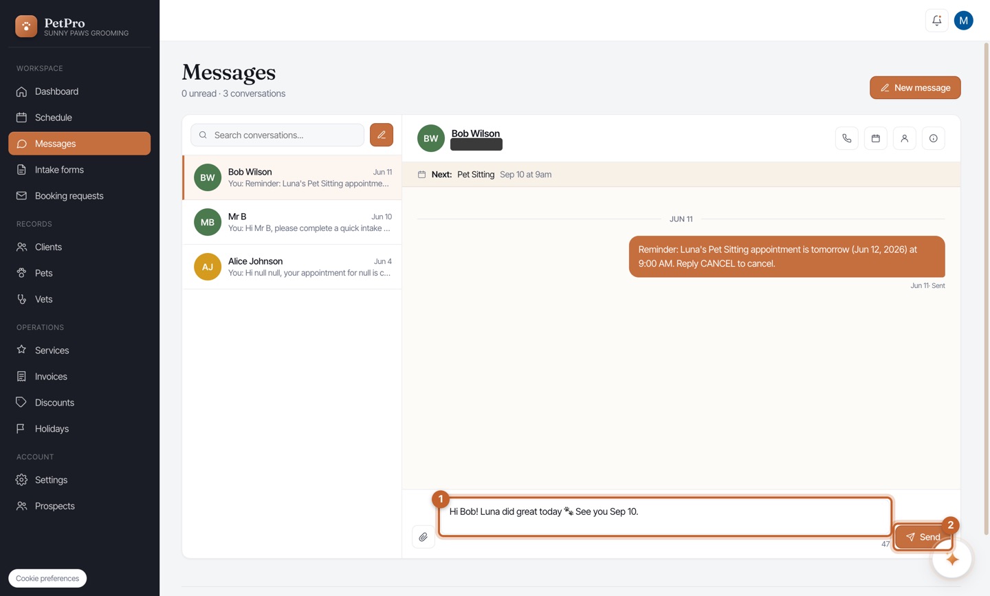 Message a client — step 2