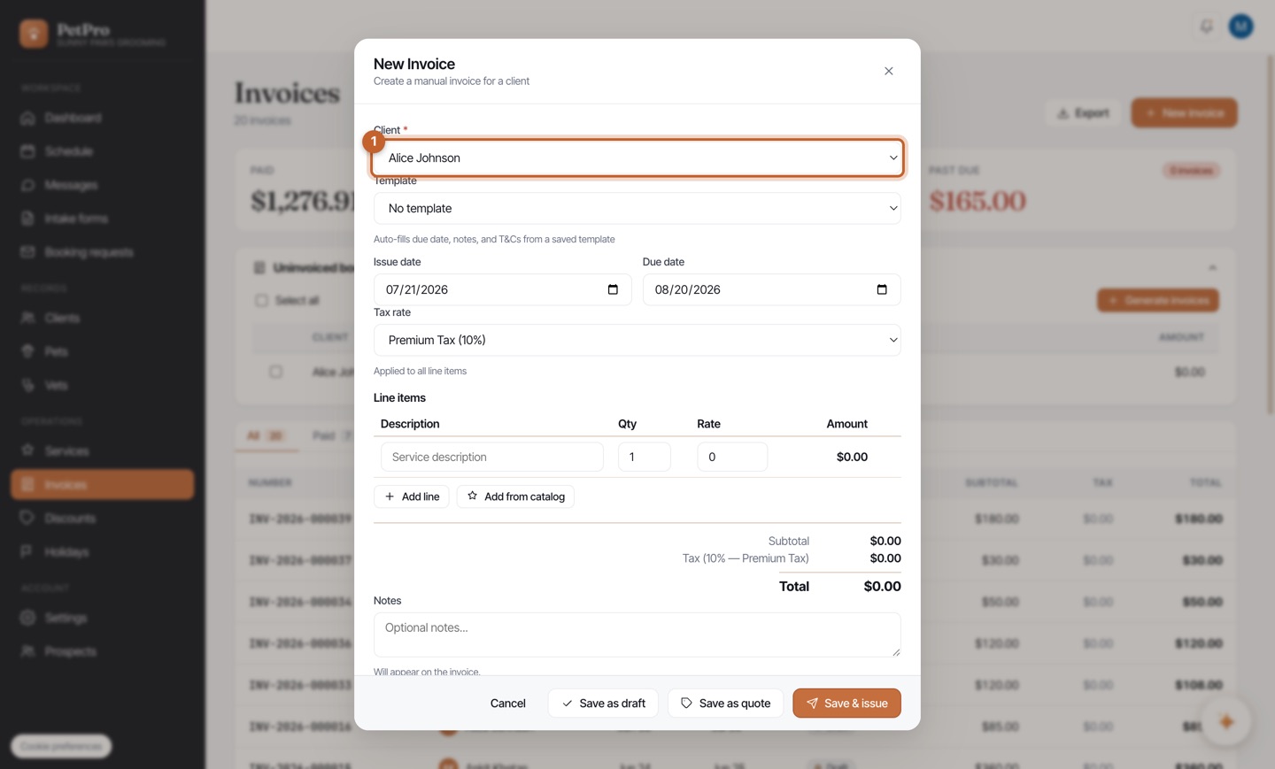 Send a service quote — step 2