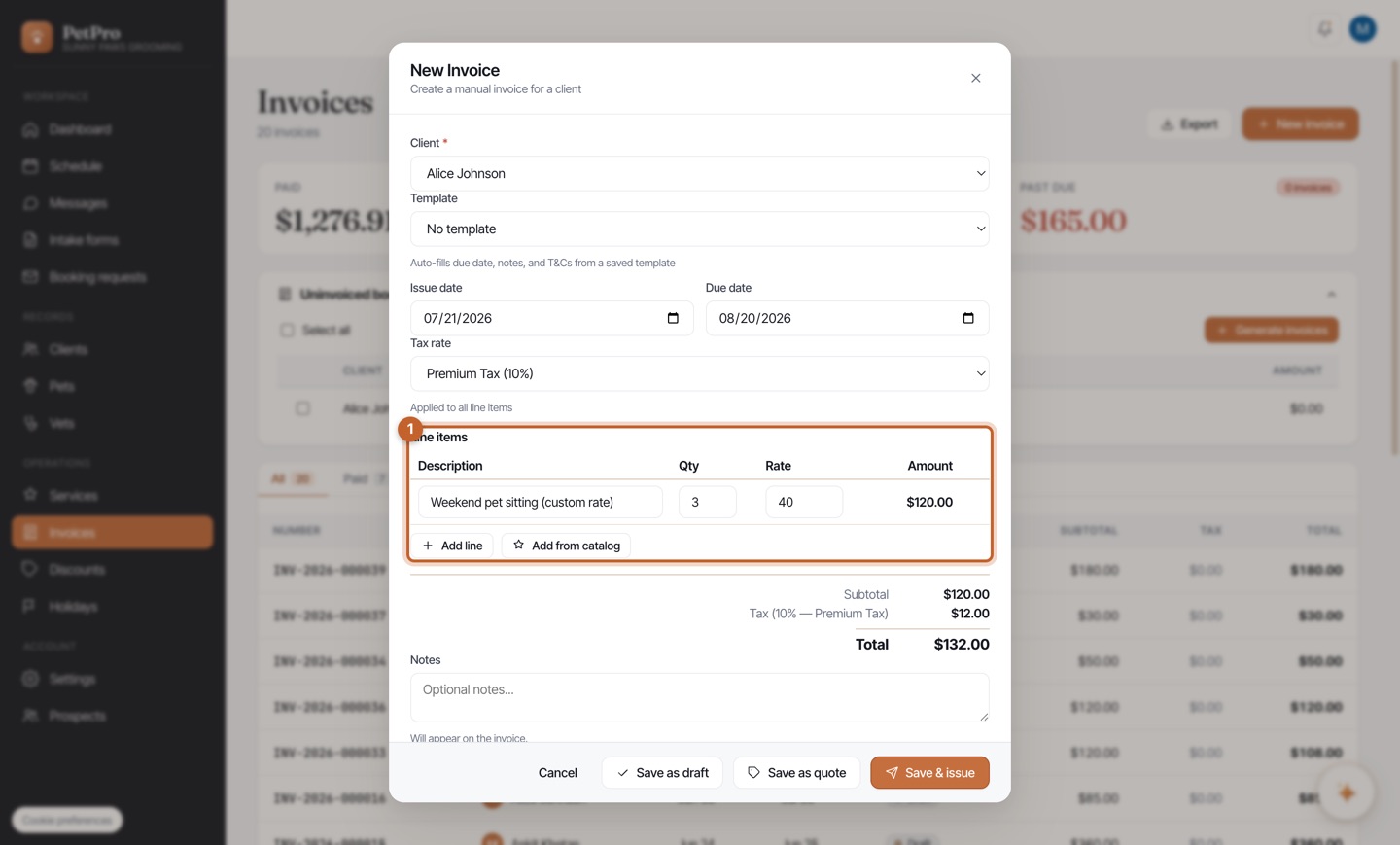 Send a service quote — step 3