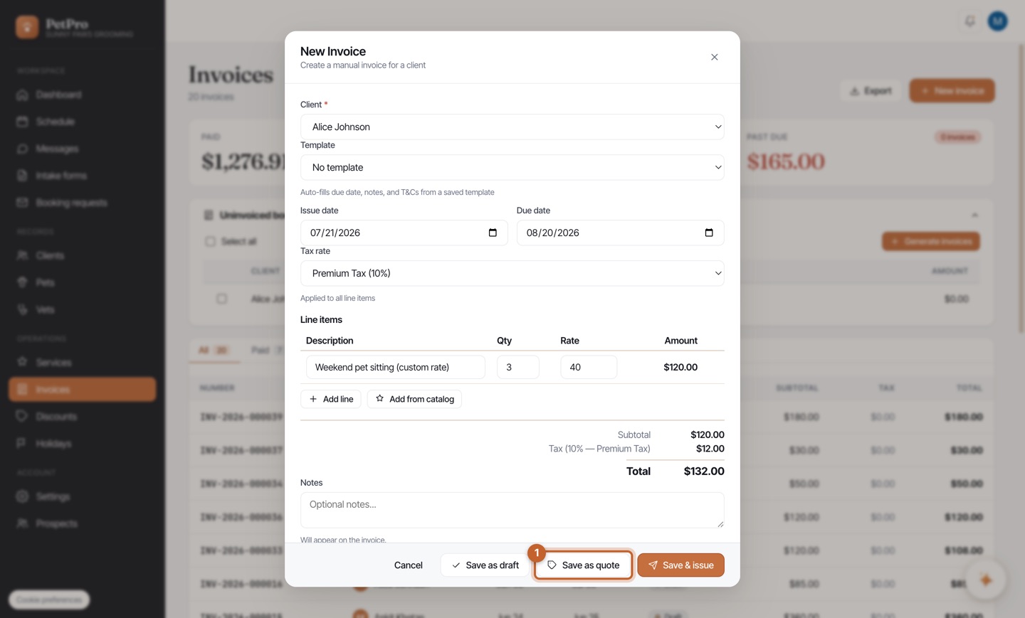 Send a service quote — step 4