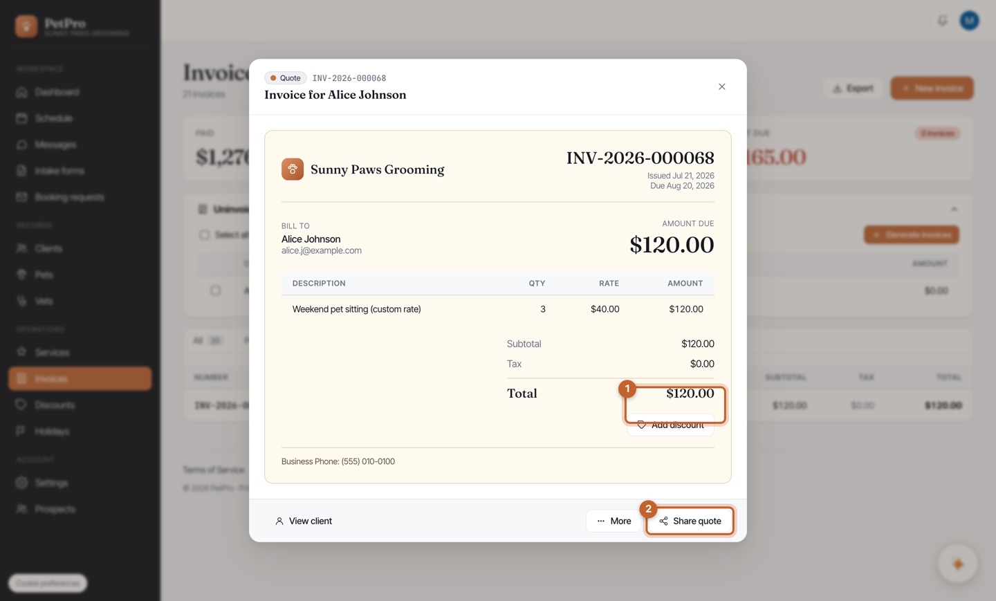 Send a service quote — step 6